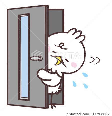 An illustration of a white bird refusing through a door. 137939017