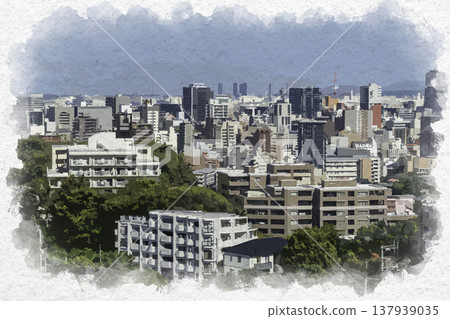 福岡縣福岡市中央區櫻坂地區的水彩畫。 137939035