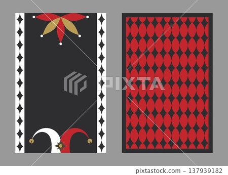 Gambling card frame with Jester symbols. Front and back side. Vector illustration 137939182