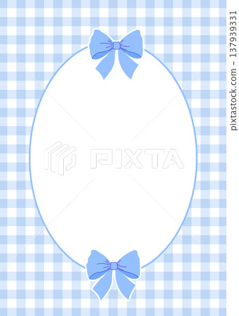 Blue gingham frame with corner bows. Elegant checkered border template for invitations, cards, and digital stationery. Blue gingham frame with corner bows. Elegant checkered border template for invitations, cards, and digital stationery. 137939331