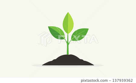 Minimal green plant sprout growing from soil with clean shapes and soft gradients simple eco concept of nature growth 137939362