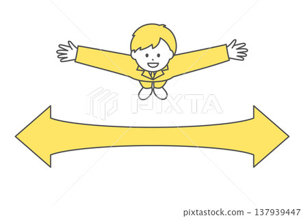 A man in a suit with his arms outstretched to the sides, looking upwards, with arrows pointing to the left and right | Top-down view A man in a suit with his arms outstretched to the sides, looking upwards, with arrows pointing to the left and right | Top-down view 137939447