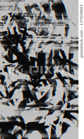 Glitch Texture with Distorted Black Brush Strokes on White Background 137939603