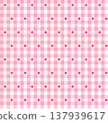 Seamless pink gingham pattern with small red hearts. Plaid checkered background for Valentine's Day and nursery. 137939617