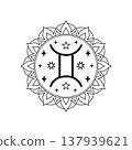Gemini zodiac sign in line art style with mandala frame on white 137939621