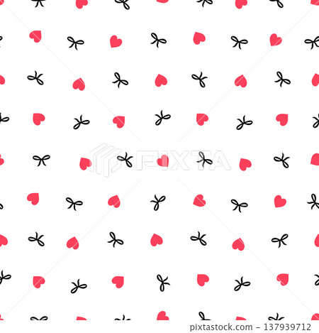 Seamless pattern with red hearts and black bows on white background, Valentine romantic repeat print 137939712