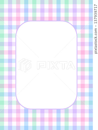 Pastel rainbow gingham frame with white center, purple border, pink blue mint lavender checks,card template 137939717