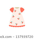 Baby dress illustration with red cherry print on white background. 137939720