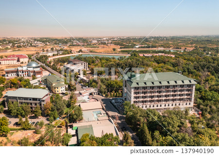 Beautiful Aerial Perspective Of Wellness Complex Nestled Among Greenery With Modern Design Elements Beautiful Aerial Perspective Of Wellness Complex Nestled Among Greenery With Modern Design Elements 137940190