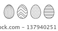 Easter eggs set with ornament. Hand drawn doodle icon in sketch style. Isolated vector illustration in doodle line style. 137940251