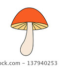 Colorful groovy mushroom in style of the 70s 80s. Hippie element, psychedelic mushroom. Flat vector illustration isolated on white background. 137940253