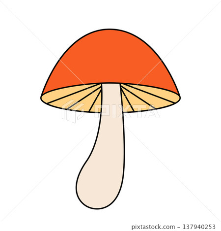 Colorful groovy mushroom in style of the 70s 80s. Hippie element, psychedelic mushroom. Flat vector illustration isolated on white background. 137940253