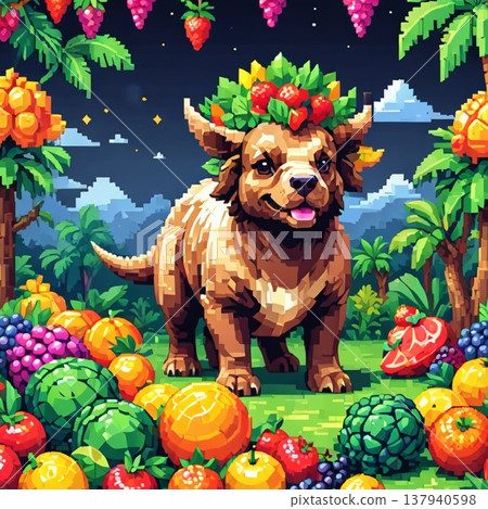 可愛的恐龍和三角龍像素畫（LINE貼圖風格） 137940598