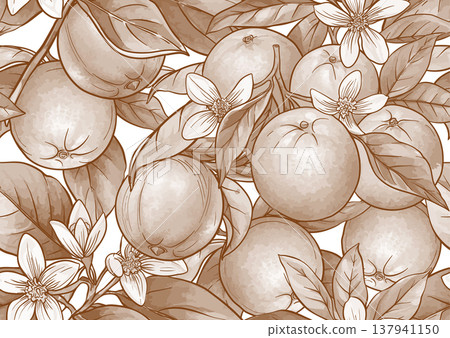 Oranges and citrus blossoms seamless botanical pattern Oranges and citrus blossoms seamless botanical pattern 137941150