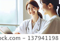 Smiling Female Doctor | A Trustworthy Portrait of a Female Doctor in a White Coat and Stethoscope 137941198