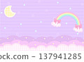 Dreamy and cute night sky background material with moon, rainbow, and checkered pattern decorations 137941285