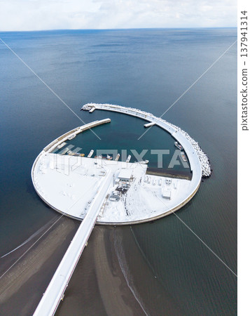 Japan, coast, wine glass, Kunnui Fishing Port, Hokkaido, sea, aerial view, landscape, nature, tourism, sandy beach, tourist destination, outdoors, sky, travel 137941314