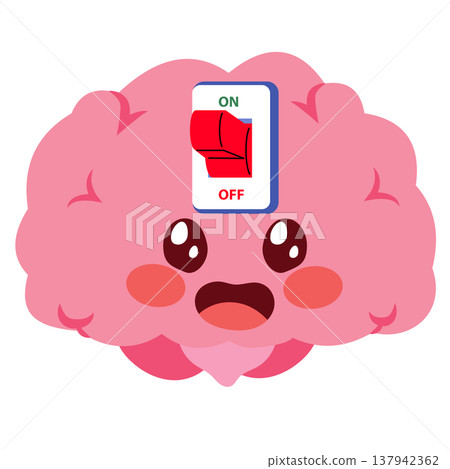 Brain Mascot with Power Switch on Forehead On Off Mind Control Concept Brain Mascot with Power Switch on Forehead On Off Mind Control Concept 137942362
