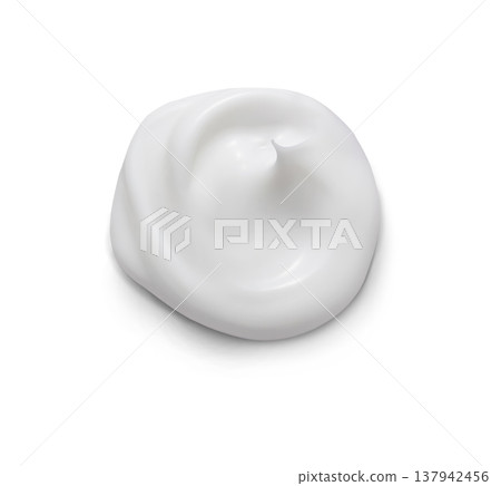 White swatch of squeezed cosmetic cream isolated on white background top view. White swatch of squeezed cosmetic cream isolated on white background top view. 137942456