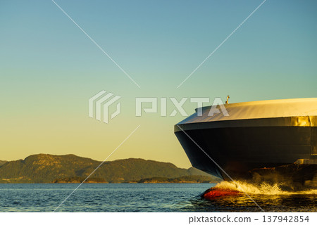 Ferry boat on fjord, Norway. Ferry boat on fjord, Norway. 137942854
