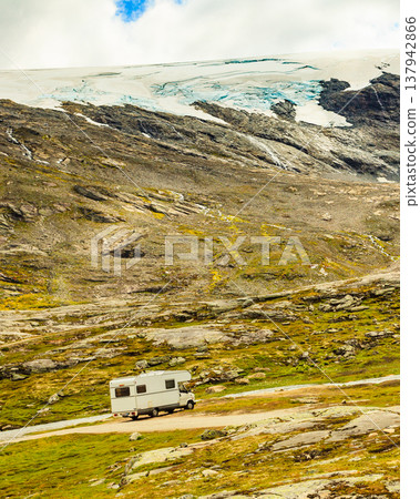 Camper car in norwegian mountains 137942866
