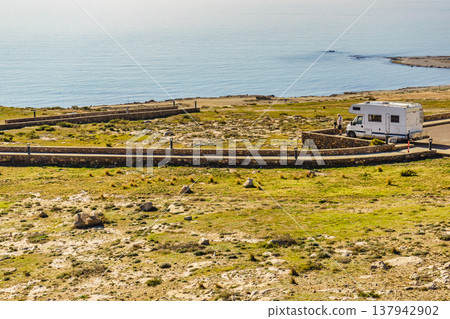 Camper rv camping on spanish coast 137942902