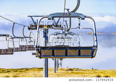 Chair lift in mountain, Serra da Estrela, Portugal Chair lift in mountain, Serra da Estrela, Portugal 137942919