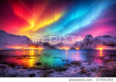 北極光在滿月之夜出現。 137942993