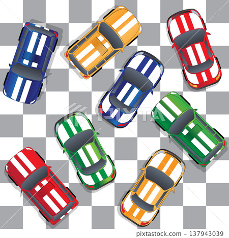 Racing cars at the cellular field. View from above. Vector illustration.  137943039