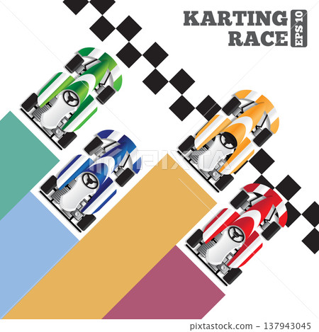 Karting at the finish line. View from above. The template for the presentation. 137943045