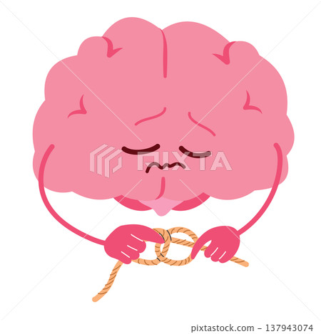 Brain Mascot Untying Knot Problem Solving and Mental Clarity Concept Brain Mascot Untying Knot Problem Solving and Mental Clarity Concept 137943074