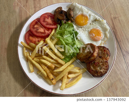 english breakfast isolated on the table. top view 137943092