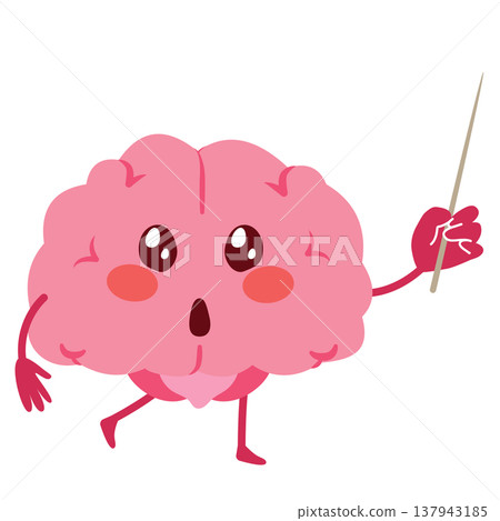 Brain Mascot Pointing with Stick Presentation Teaching Concept Brain Mascot Pointing with Stick Presentation Teaching Concept 137943185