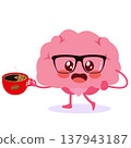 Nerd Brain with Coffee Cup Morning Wake Up Concept Cartoon Vector Illustration 137943187