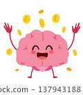 Happy Brain with Falling Money Wealth and Success Concept 137943188