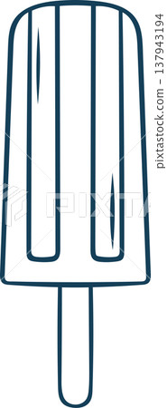 Mediterranean blue line doodle of a fruit ice popsicle. Minimalist frozen dessert icon for cafe logos, packaging or summer event graphics 137943194