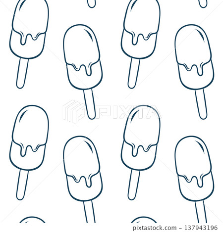 Mediterranean blue line doodle pattern featuring rows of chocolate popsicles. Minimalist ice cream repeat for ice cream shop branding, cafe wallpaper or summer menus 137943196