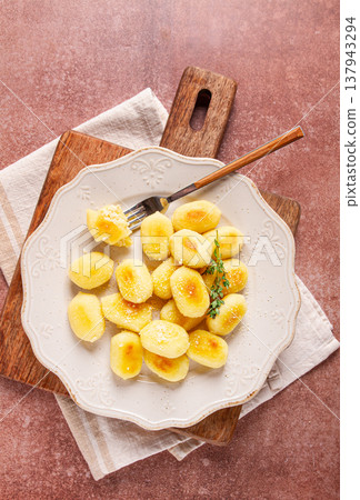 stuffed gnocchi with cheese, Italian dumplings, garnished with parmesan cheese, no people, stuffed gnocchi with cheese, Italian dumplings, garnished with parmesan cheese, no people, 137943294