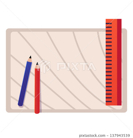 Pencils and ruler on the map blank, vector stationery for design, industrial engineer workshop, measurement equipment Pencils and ruler on the map blank, vector stationery for design, industrial engineer workshop, measurement equipment 137943539