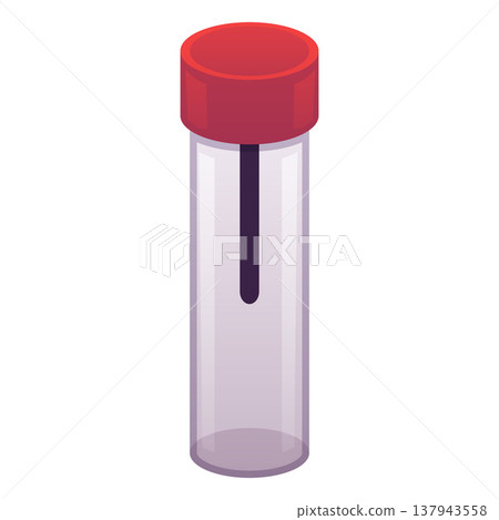 Test tube with red cap and stick, spatula, vector stool laboratory analysis equipment plastic container for biomaterial 137943558