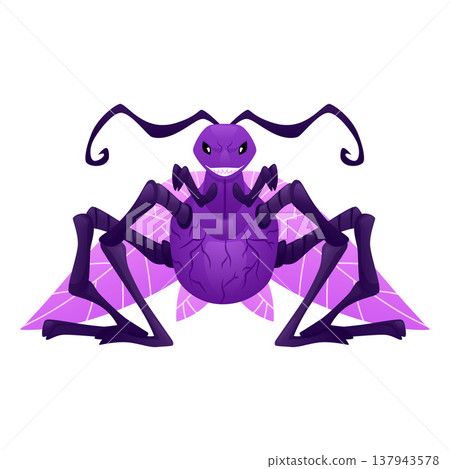Insect monster flat vector icon, cartoon fantasy scary scary purple moth dragonfly insect with sinister eyes and wings Insect monster flat vector icon, cartoon fantasy scary scary purple moth dragonfly insect with sinister eyes and wings 137943578