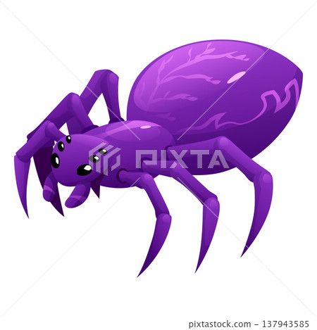 Purple cartoon monster spider, sinister insect, creepy tarantula. Purple cartoon monster spider, sinister insect, creepy tarantula. 137943585