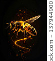 Golden Honeybee with Flowing Light Trails Against Dark Background 137944900