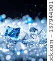 Blue and Silver Gemstones Sparkling on Ice Glittering Against Dark Background 137944901