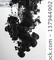 Dark Black Ink Cloud Dissolving in Water with Swirling Patterns on White Background 137944902