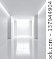 Empty White Hallway With Recessed Lighting and Polished Floor in Perspective 137944904