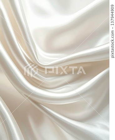 Elegant Soft Ivory Silk Fabric Draping with Smooth Curves and Subtle Highlights 137944909