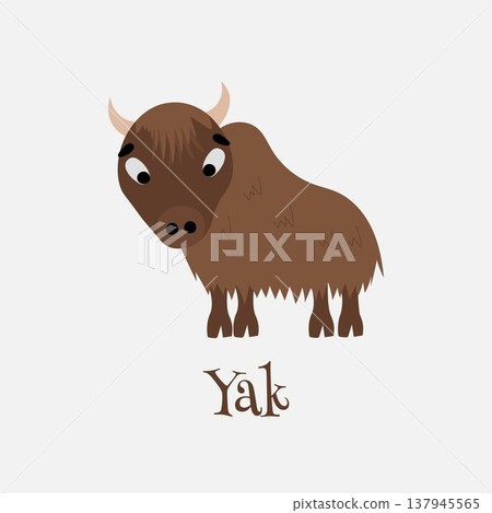 Cartoon grunting ox vector illustration. Cute yak for children illustration. Cartoon grunting ox vector illustration. Cute yak for children illustration. 137945565