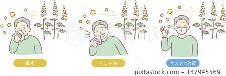 豚草花粉過敏症狀(打噴嚏、流鼻水):如何戴口罩應對(老年男性圖解指引) 豚草花粉過敏症狀(打噴嚏、流鼻水):如何戴口罩應對(老年男性圖解指引) 137945569