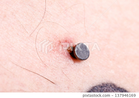 Sternum, cleavage, microdermal, surface piercing on collarbones. Sternum, cleavage, microdermal, surface piercing on collarbones. 137946169